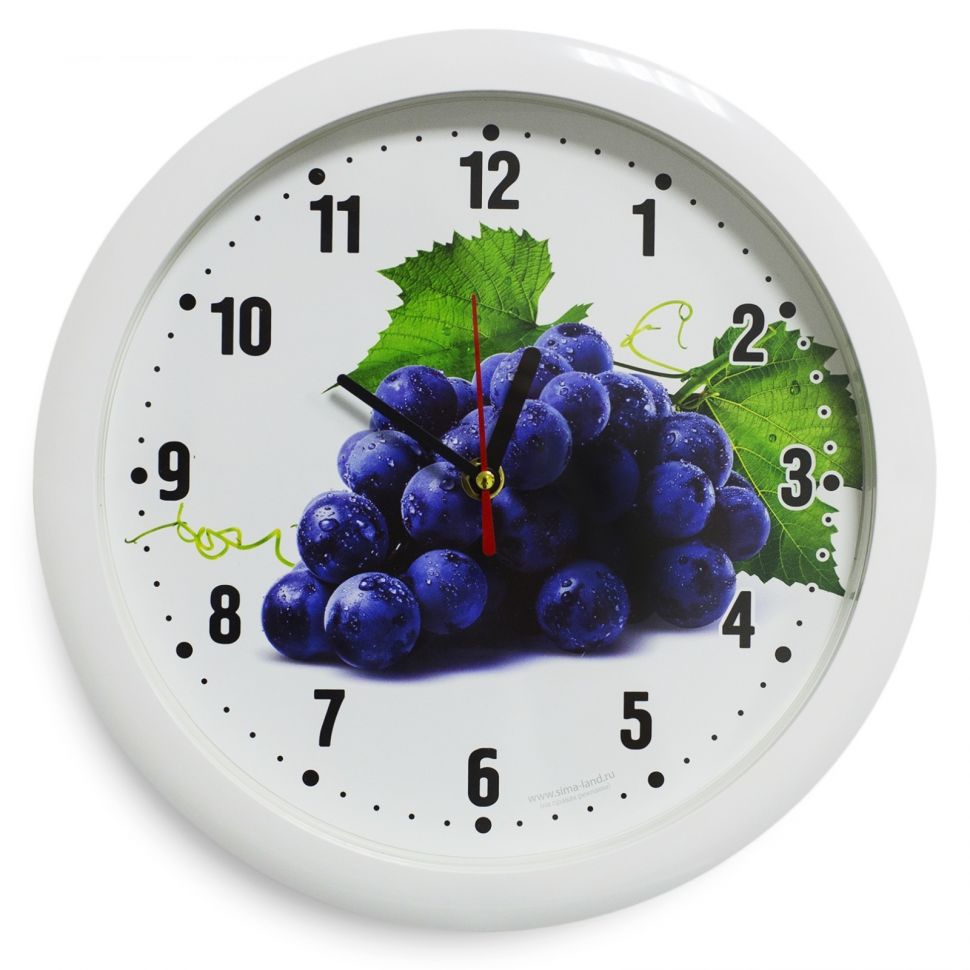 Часы настенные Виноград, белый обод, 28х28 см фото 1