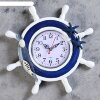Часы настенные Штурвал, декор в форме морских звёзд и рыбки, бело-голубые фото 1