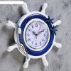 Часы настенные Штурвал, декор в форме морских звёзд и рыбки, бело-голубые фото 2