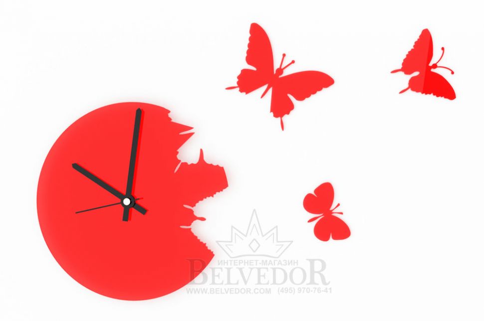 Настенные часы порхающие бабочки красные 28х28см фото 1