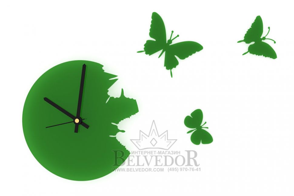 Настенные часы порхающие бабочки зеленые 28х28см фото 1
