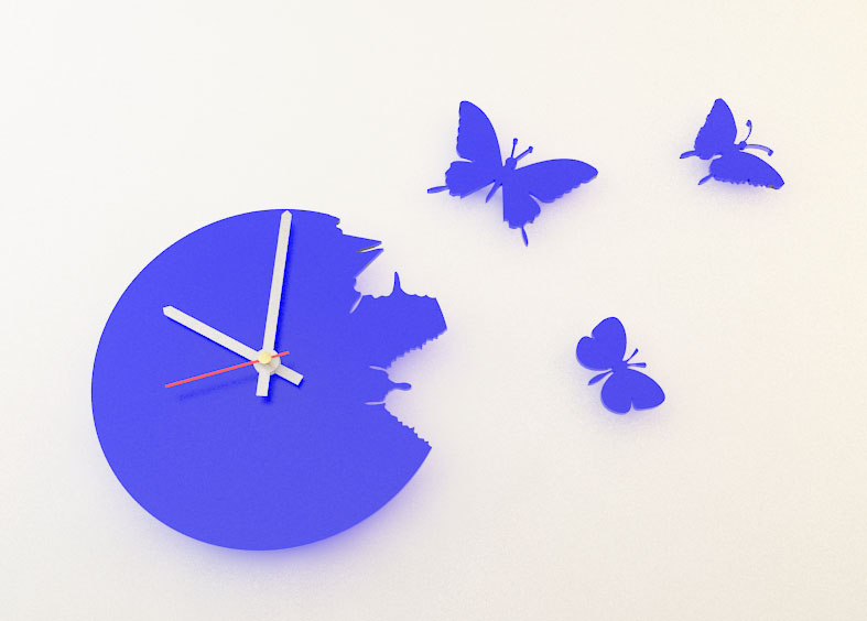 Настенные часы порхающие бабочки синие 28х28см фото 1