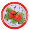 Часы настенные круглые Клубника, 30х30 см красный обод  Рубин фото 2