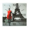 Часы настенные, серия: Люди, Девушка в красном платье в Париже, 50х50 см фото 3