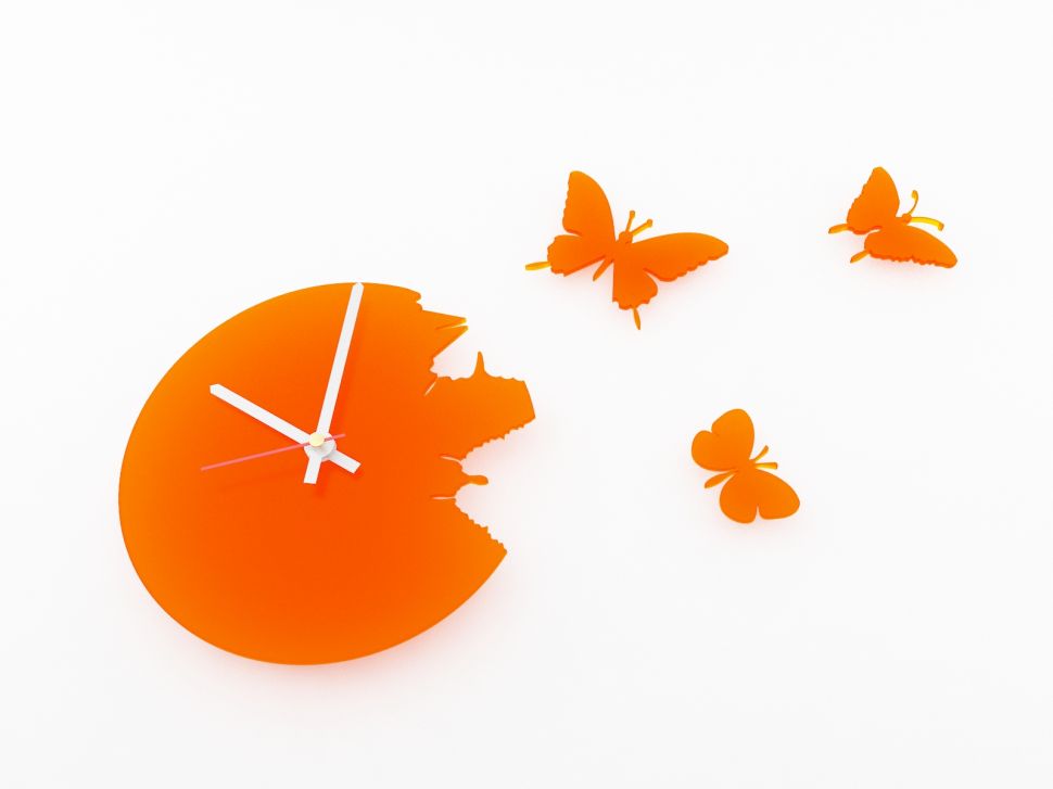 Настенные часы порхающие бабочки оранжевые 28х28см фото 1