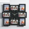 Часы настенные хайтек+8 фоторамок Квадраты налож черные (фото 6х9 см) 30х3 фото 1