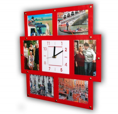 Часы Парад мгновений с фоторамками 10х15см (6шт) 32х32см красные фото 1