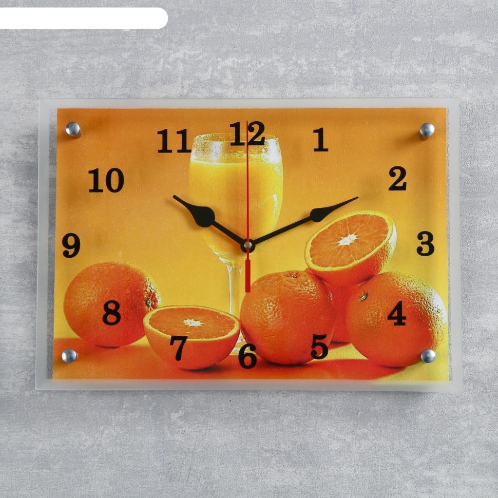 Часы настенные, серия: Кухня, Апельсины и бокал, 25х35  см, микс фото 1