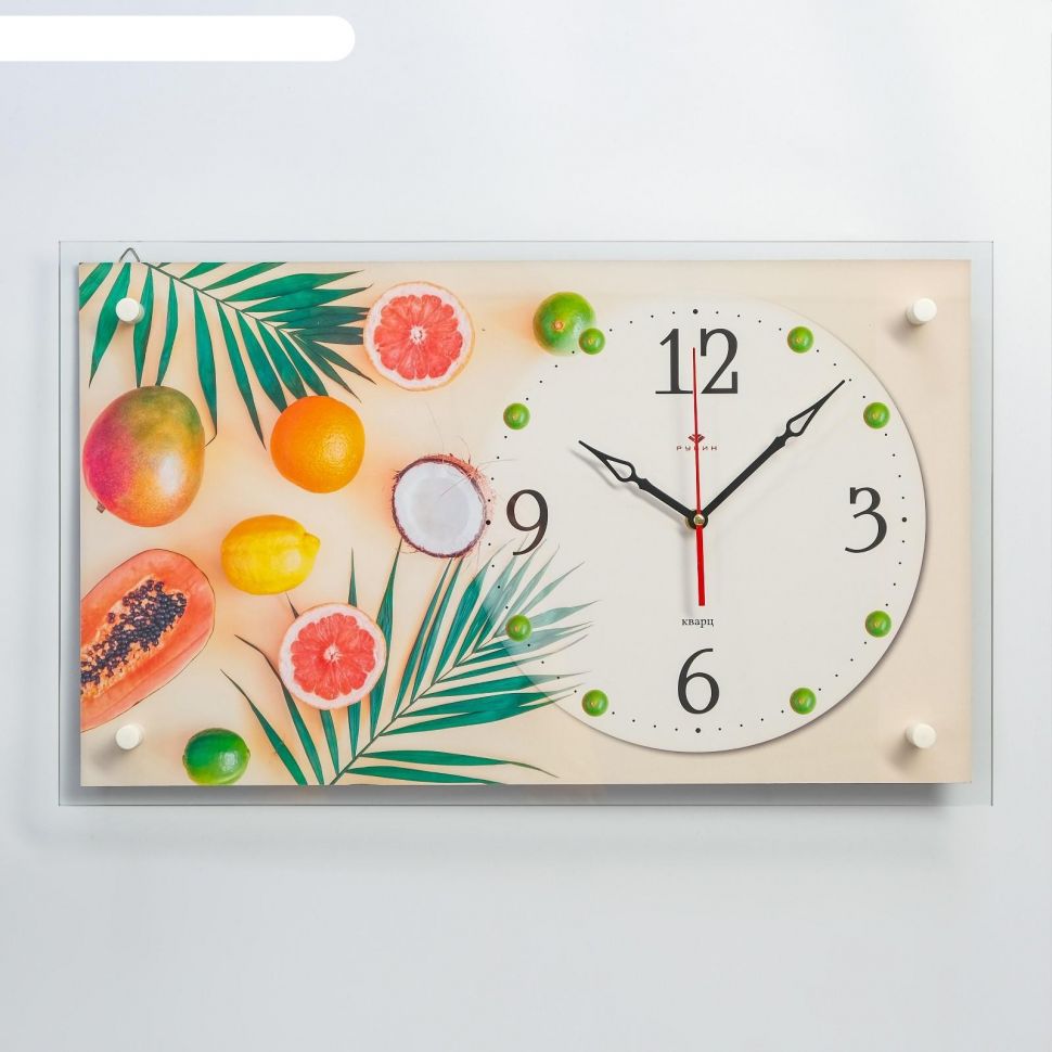 Часы настенные Экзотические фрукты 60х36 см, плавный ход фото 1