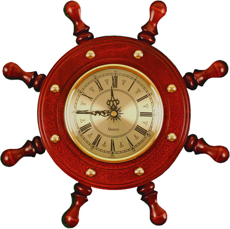 ШЧСТ-С08 Штурвал сувенирный, часы (8 ручек)  фото 1
